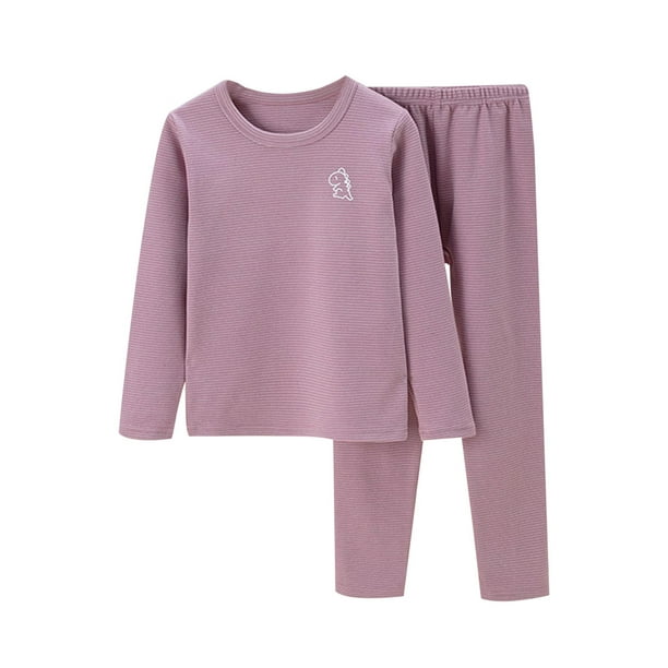 Gibobby Conjunto de ropa interior termica cálida para niños de otoño e invierno, además de pijamas de lana para bebés grandes de manga larga para niños y niñas con cuello(Morado, 3-4 Años)