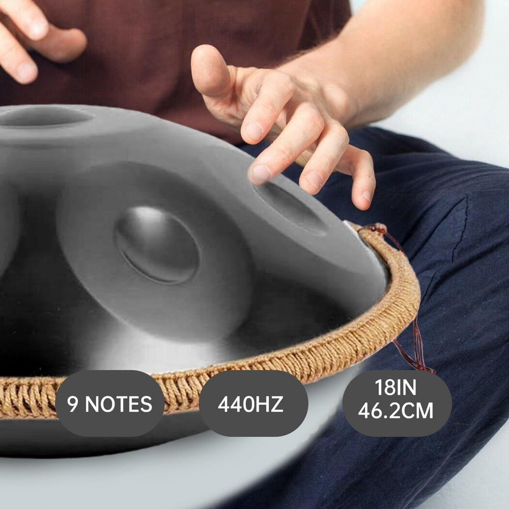 WAASOSCON 18-Inch 430 Stainless Steel Hand Pan Drum in Black, 9-Note G Minor, 11 lb, Ideal for Musical Play, Outdoor Performances, and Meditation for All Ages