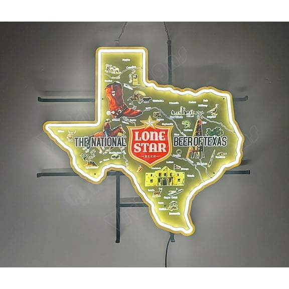Queen Sense 24"x23" Custom Lone Stars The National Of Texas LED Sign Light Neon Signs With Dimmer Party Beer Home Wall Decor Lights W124LSBTNBOTV3VVD-XLED