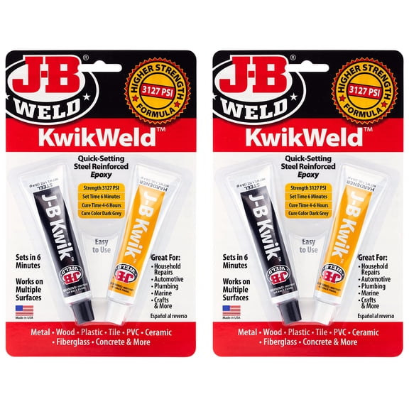 Epoxy J-B Weld KwikWeld, juego de 6 minutos reforzado con acero, paquete de 2