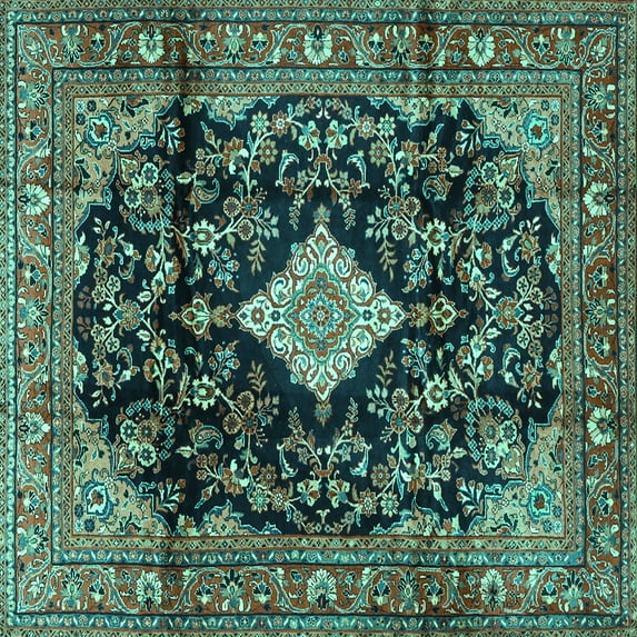 Ahgly Company Indoor Square Persian Turquoise Blue Traditional Area Rugs, 4' Square