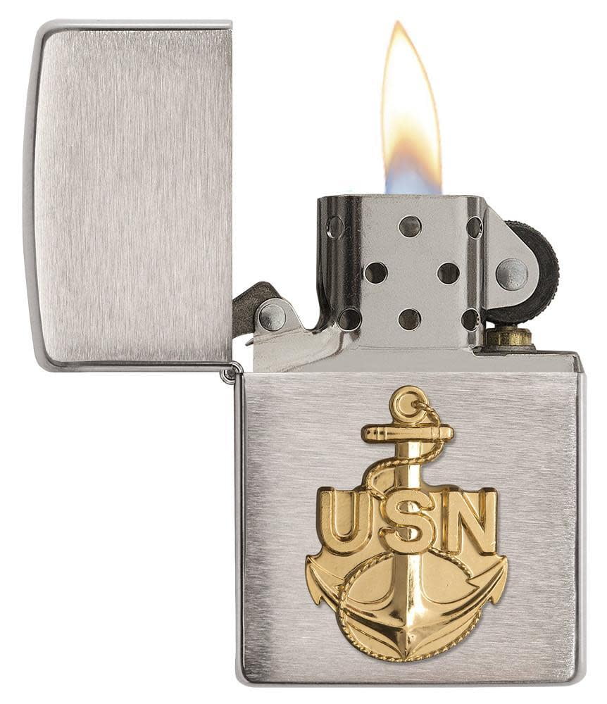 Zippo United States Navy Emblem Brushed Chrome Pocket Lighter