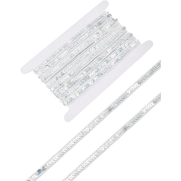 5.5 Yards Silver Sequin Ribbon Trim 12mm Width Shiny Sequined Lace Trim Metallic Braid Trim for Sewing and Clothing Decoration