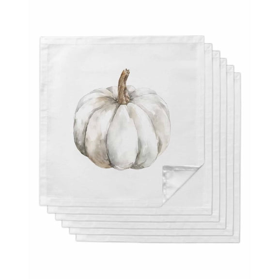 Fall White Pumpkins Cloth Napkins Set of 6 Reusable Dinner Napkins, Thanksgiving Watercolor Farmhouse Cocktail Napkin Washable Table Napkins for Wedding/Holiday Party/Baby Shower 20"x20"