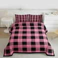 thumbnail image 2 of Homewish Fashion Abstract Adult Full Size Comforter Sets, Square Patchwork Bedding Comforter Set, Vintage Black Pink Buffalo Reversible Bedding Sets, Breathable Home Decor, 3-Piece, 2 of 8