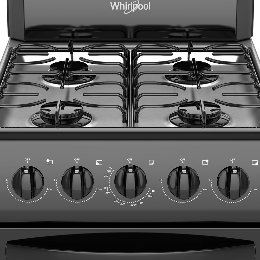 LWW1002B Whirlpool 20" 2.6 Cu ft Gas Range in Black, assembled dimensions 25.9"depth , 38.1" in height, and 20" in width