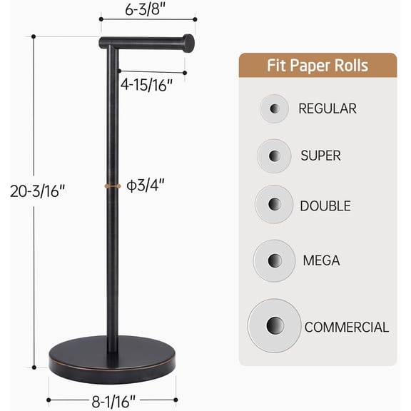 Oil Rubbed Bronze Toilet Paper Holder Stand, Freestanding Toilet Roll Holder for Bathroom Floor, Stainless Steel, BPH283S1-ORB
