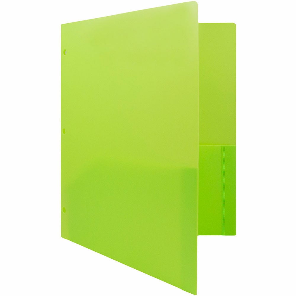 JAM Paper Heavy Duty Plastic 3 Hole Punch Pocket Folders, Extra Tough, Lime Green, Bulk 48/Pack