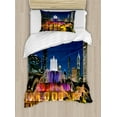 thumbnail image 1 of Chicago Skyline Duvet Cover Set Twin Size, Buckingham Fountain Landmark in the Center of Grant Park Vibrant Night, Decorative 2 Piece Bedding Set with 1 Pillow Sham, Multicolor, by Ambesonne, 1 of 3