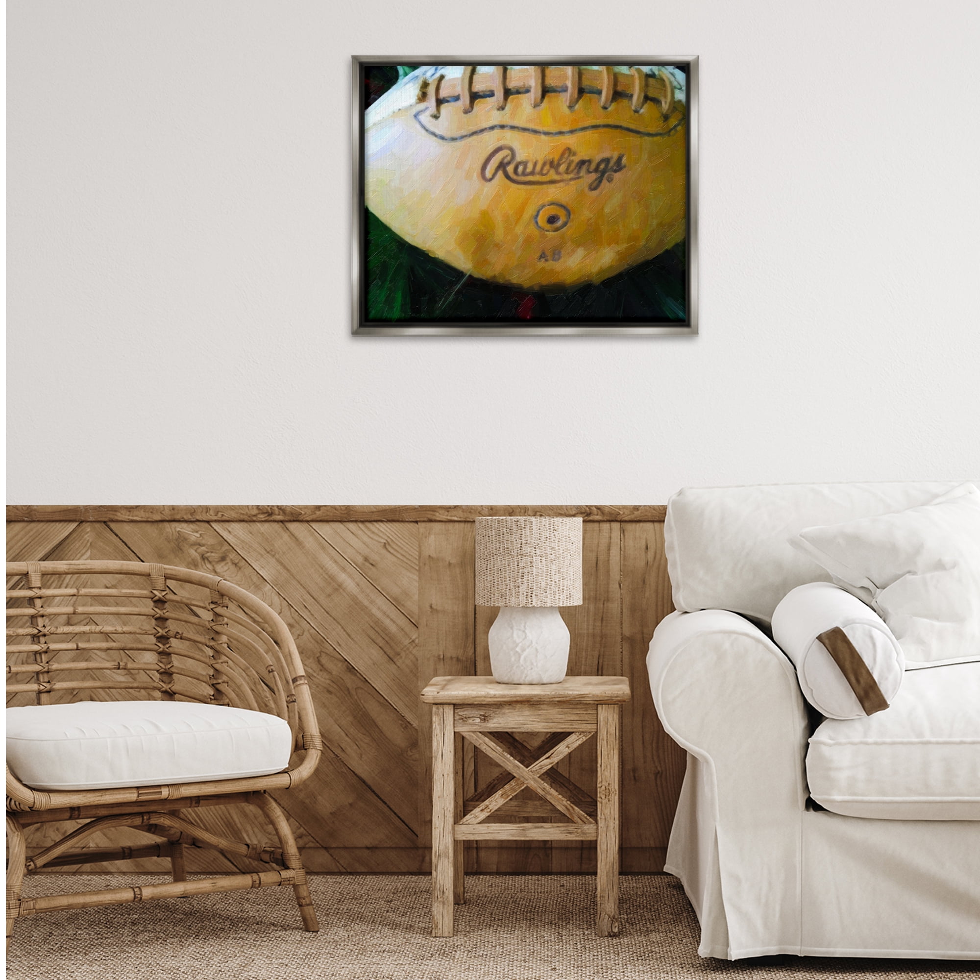 Stupell Industries Painterly Team Football Sports Painting Gray Floater Framed Canvas Art Print Wall Art, 31 x 25