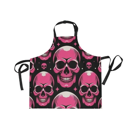 

JSTEL Pink Skull Stars & Polka Dots Apron with 2 Pockets for Women Men Adjustable Garden Bib
