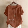 thumbnail image 1 of Hauts d'Été pour Femmes DYTTDG T-Shirt Mode Imprimé Grande Taille Col Rond Manches Courtes Blouse Décontractée Ample Hauts pour Femmes Liquidation Moins de 10 Café,TG, 1 of 4