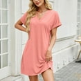 thumbnail image 6 of Summer Dresses for Women V-Neck Short Sleeve Sundresses Solid Color Casual Beach Everyday Vacation T-Shirt Loose Dress, 6 of 7