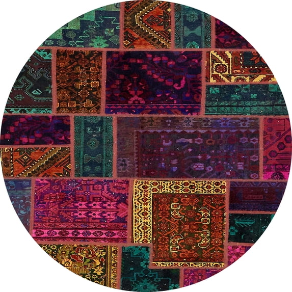Ahgly Company Indoor Round Abstract Coffee Brown Patchwork Area Rugs, 3' Round