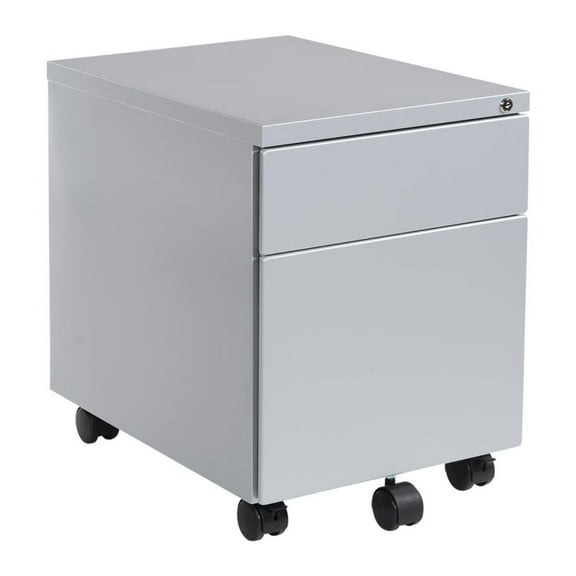 Silver 22" Deep Metal Mobile Box/File Pedestal