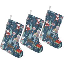 3 Pcs Christmas Stockings,Dark Blue Christmas Santa Pattern Stockings Christmas,14.8'' Xmas Stockings,Christmas Party Favors,Christmas Party Decorations,Christmas Stockings Personalized