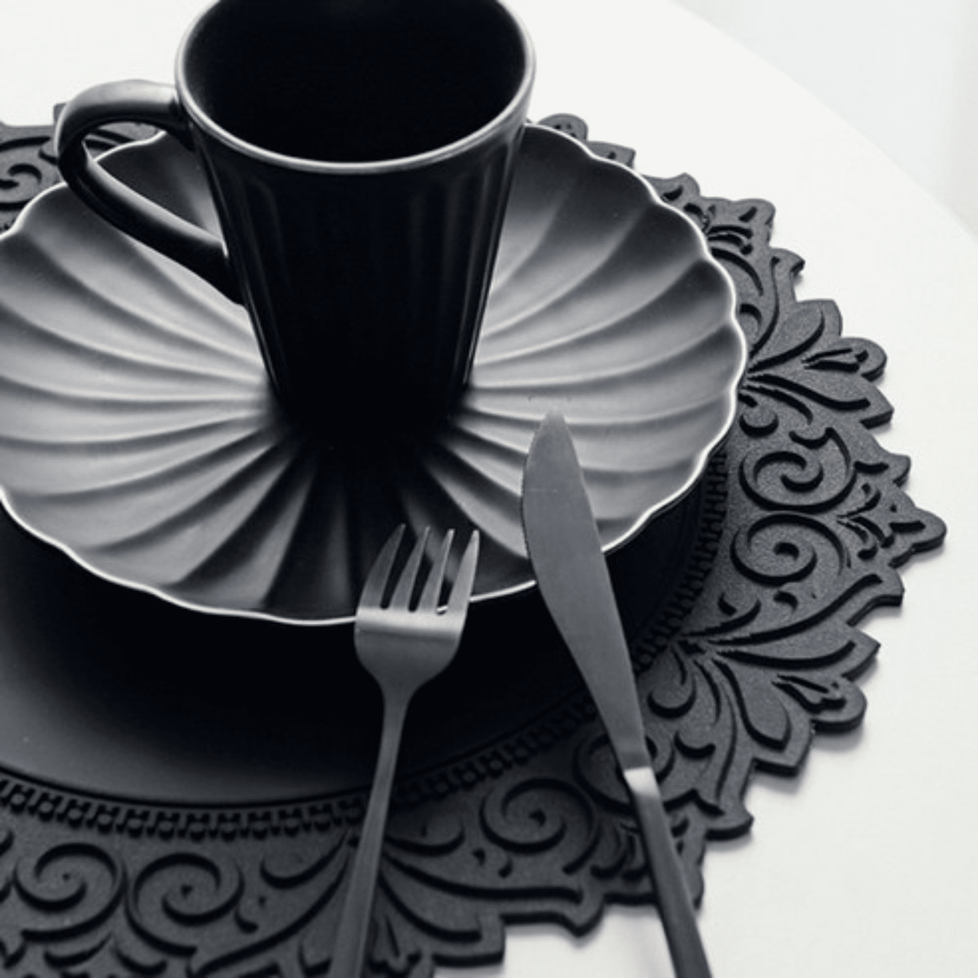 2 Set, Premium 14" Silicone Placemat – Heat-Resistant, Non-Slip & Waterproof – Easy to Clean, Dishwasher Safe Table Mat for Dining & Kitchen (Black)