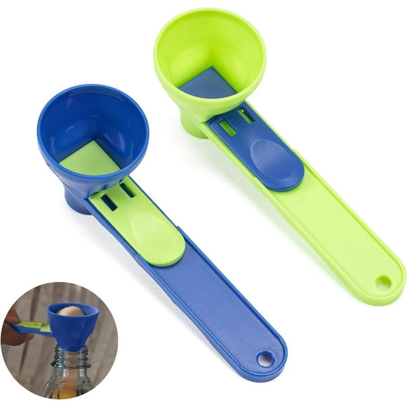 2Pcs Measuring Spoon Protein Powder Spill Proof Sliding Spoon Funnel Scoop, No Spill Scoop Converts to Funnel with Silding Base for Protein Milk Coffee Powder Spoon