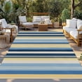 thumbnail image 2 of Blue Yellow Striped Outdoor Rug 4x6 Ft - Reversible Patio Rug Outdoor Camping Rugs, Farmhouse Stripes Vintage Washable Indoor Outdoor Area Rugs, Non-Slip Outdoor Carpet Runner for Deck/Porch, 2 of 8
