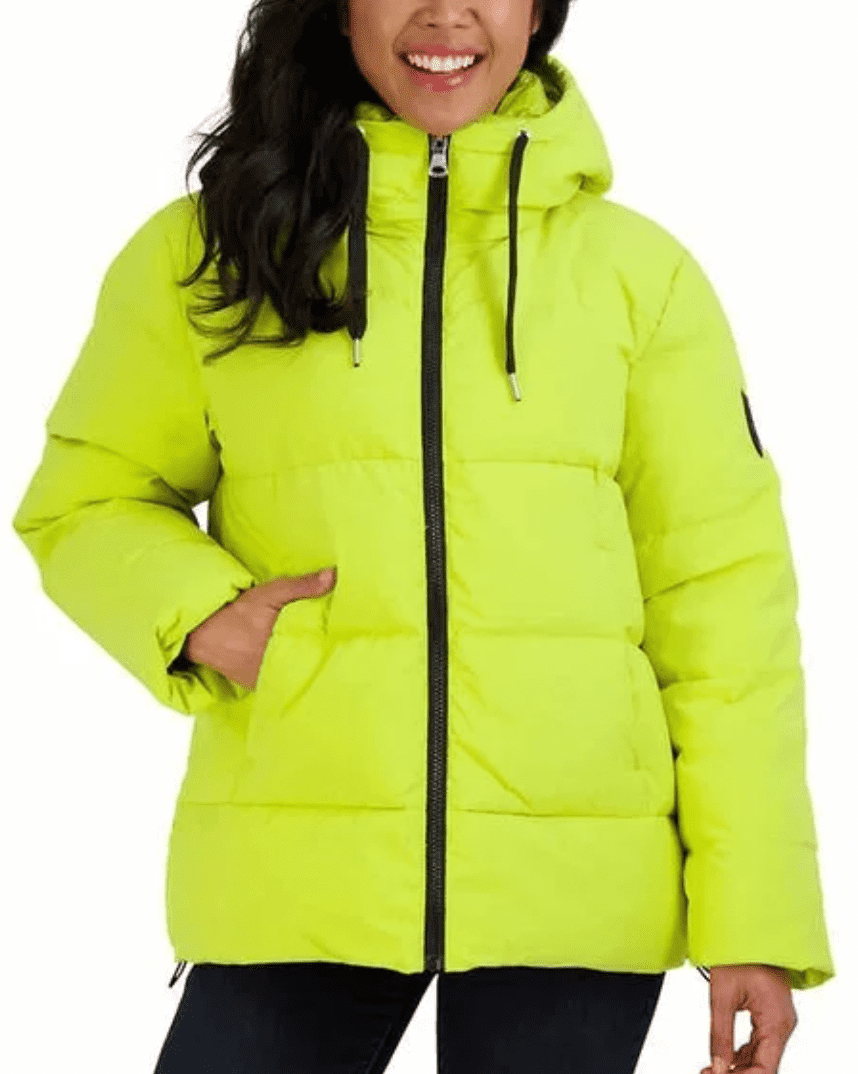 Two by Vince Camuto Women’s Hooded Down Puffer Jacket, Neon Green XL
