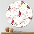 thumbnail image 2 of Designart 'Red Bullfinches Sitting On Magnolia Tree' Traditional Circle Metal Wall Art 11x11 - Disc of 11, 2 of 5