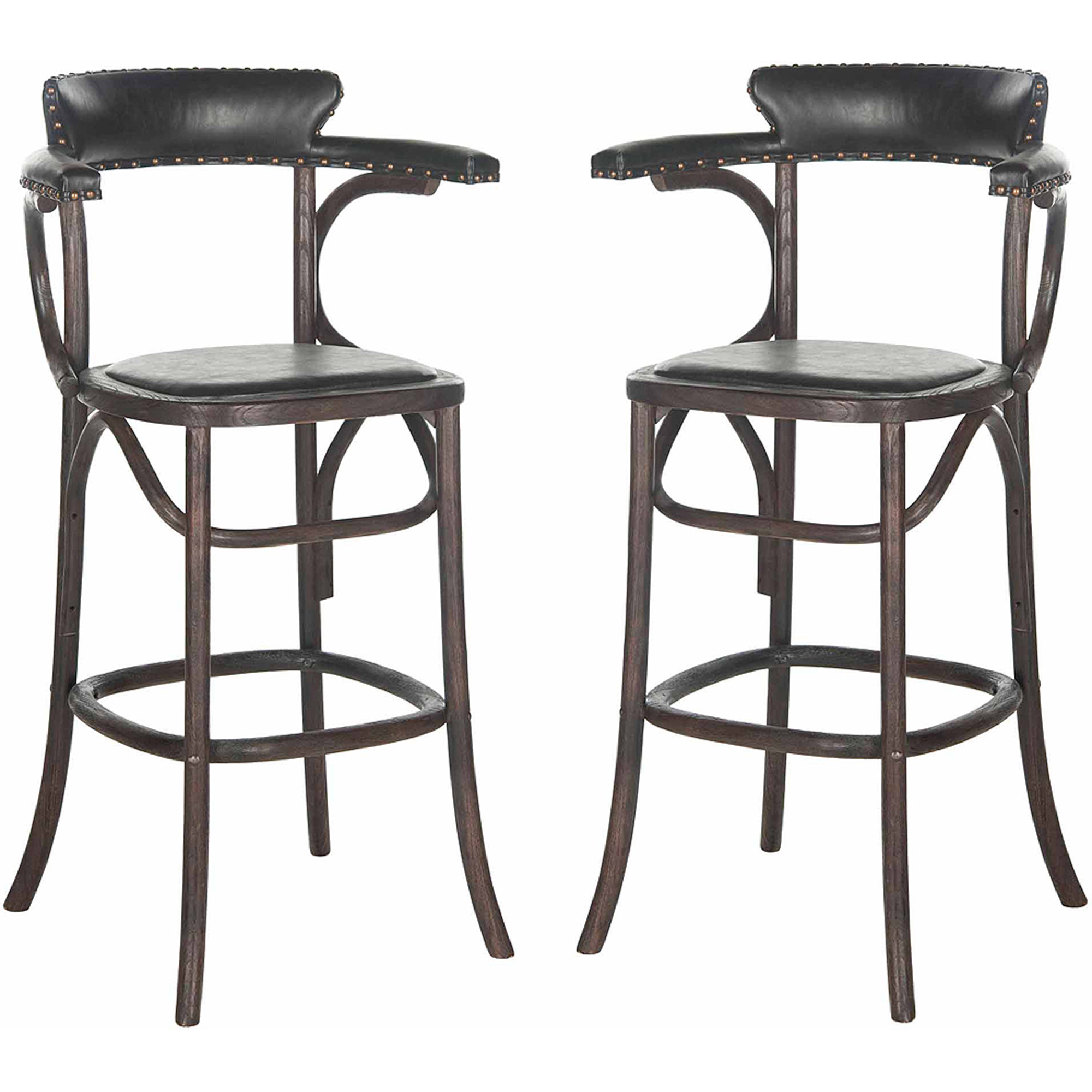 SAFAVIEH Kenny Rustic Bar Stool w/ Brass Nail Heads, Antique Black