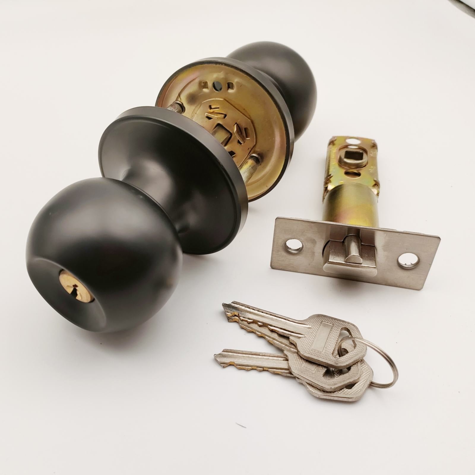 Clearance Faucet Hardware under $20,Keyed Alike Entry Door Knob And Single Cylinder Lockset Black Front Door Knob With Key And 1 Pack 2PC