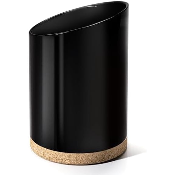 Large Ceramic Utensil Holder for Kitchen Counter, Modern Crock with Slanted Top & Cork Mat, for Spatulas & Cooking Spoons, Black