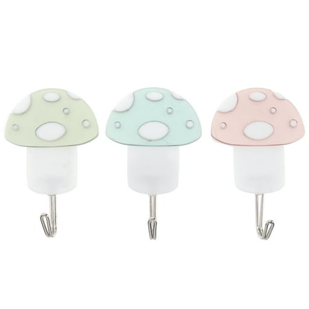 

OUNONA 3PCS Adhesive Wall Mounted Hooks Plastic Single Prong Hangers Home Decor for Bedroom Bathroom (Mushroom/Random Color)