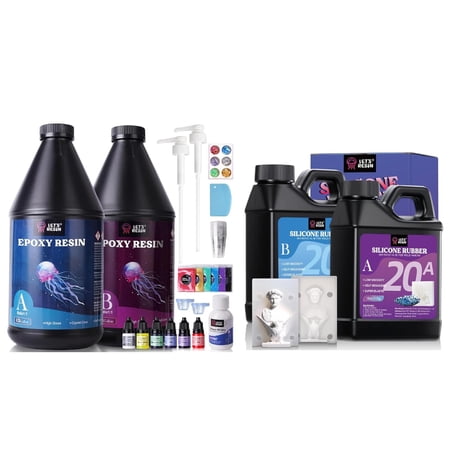 1 Gallon Epoxy Resin with Silicone Rubber Mold Making Kit 36oz, Flexible & Bubble Free Making, 20A Translucent Fast Cure Liquid for Casting