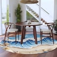 thumbnail image 4 of Blue Theme Round Living Room Rugs 8 ft, Beach Ocean Wave Starfish Shell Coastal Washable Large Area Rug with Non-Slip Sturdy Edge Binding Round Carpet for Dining Room Kitchen Office, 4 of 9