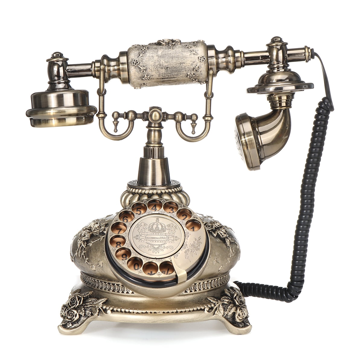 TelPal Bronze Retro Vintage Antique Style Rotary Dial Button Desk Telephone Phone Home Office Telephone Set 