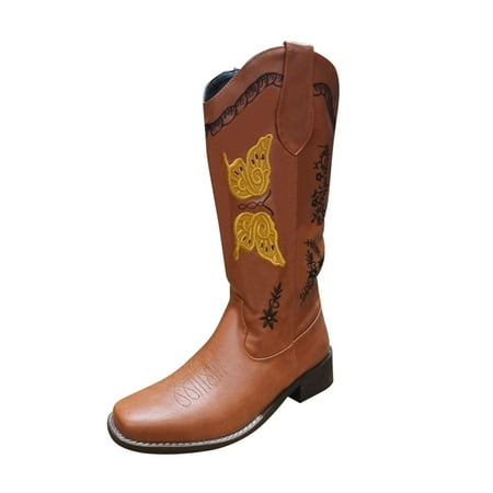 

TAIAOJING Women Boots Boots Fashion Flower Butterfly Embroidered Ethnic Style Square Heel Chunky Heel Boots Casual Shoes