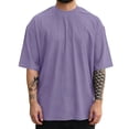thumbnail image 2 of Mens Fashion Short Sleeve Tshirts Solid Color Oversized T-shirts for Men Summer Basic Short Sleeve Loose Fit Tops Purple XXL, 2 of 4