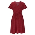 thumbnail image 4 of WTXUE Robe Fleurie, Robe à Pois à Manches Courtes à Col en V à Imprimé Floral pour Femme, Robes Petite pour Femme, Robes Rouges pour Femme, Rouge Foncé S, 4 of 6