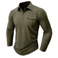 thumbnail image 4 of WREESH Men's Fashion Henley Shirts Solid Color Lapel Button Top Shirt Slim Fitting Long Sleeved Casual Sports Bottom Shirt T-Shirt Top Workout Tops Olive Green, 4 of 8