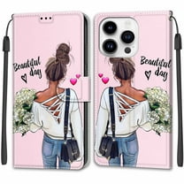 SaniMore Wallet Case for iPhone 14 Pro 6.1" 2022, PU Leather Color Painting Kickstand Wrist Strip Magnetic Clasp Cash Pocket Card Holders Shockproof Full Protective Case for iPhone 14 Pro, Girl