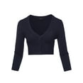 thumbnail image 1 of A2Y Women's Solid Cropped Bolero 3/4 Sleeve Button Down V-Neck Cardigan Sweater Navy 2XL, 1 of 5