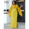 thumbnail image 4 of Missord Yellow Sequin Plus Size Wedding Party Dress Elegant Women V Neck Flare Sleeve Bodycon Prom Dresses Long Evening Gown, 4 of 5
