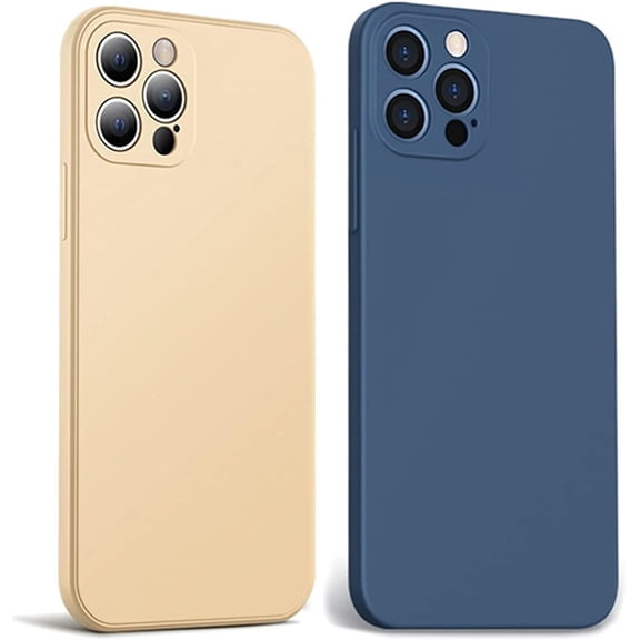 Compatible with iPhone 12 Pro Max Case with Camera Lens Protector Liquid Silicone Gel Rubber Phone Cases for iPhone 12 Pro Max Cover 6.7” Full Body Slim Soft Microfiber Lining Protective Case, 2 Pack