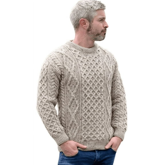 Aran Men's Irish Wool Traditional Sweater Cable Knitted Pullover Made in Ireland