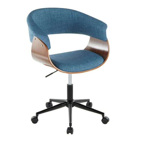LumiSource Black Metal, Walnut Wood, Blue Fabric Vintage Mod Office Chair