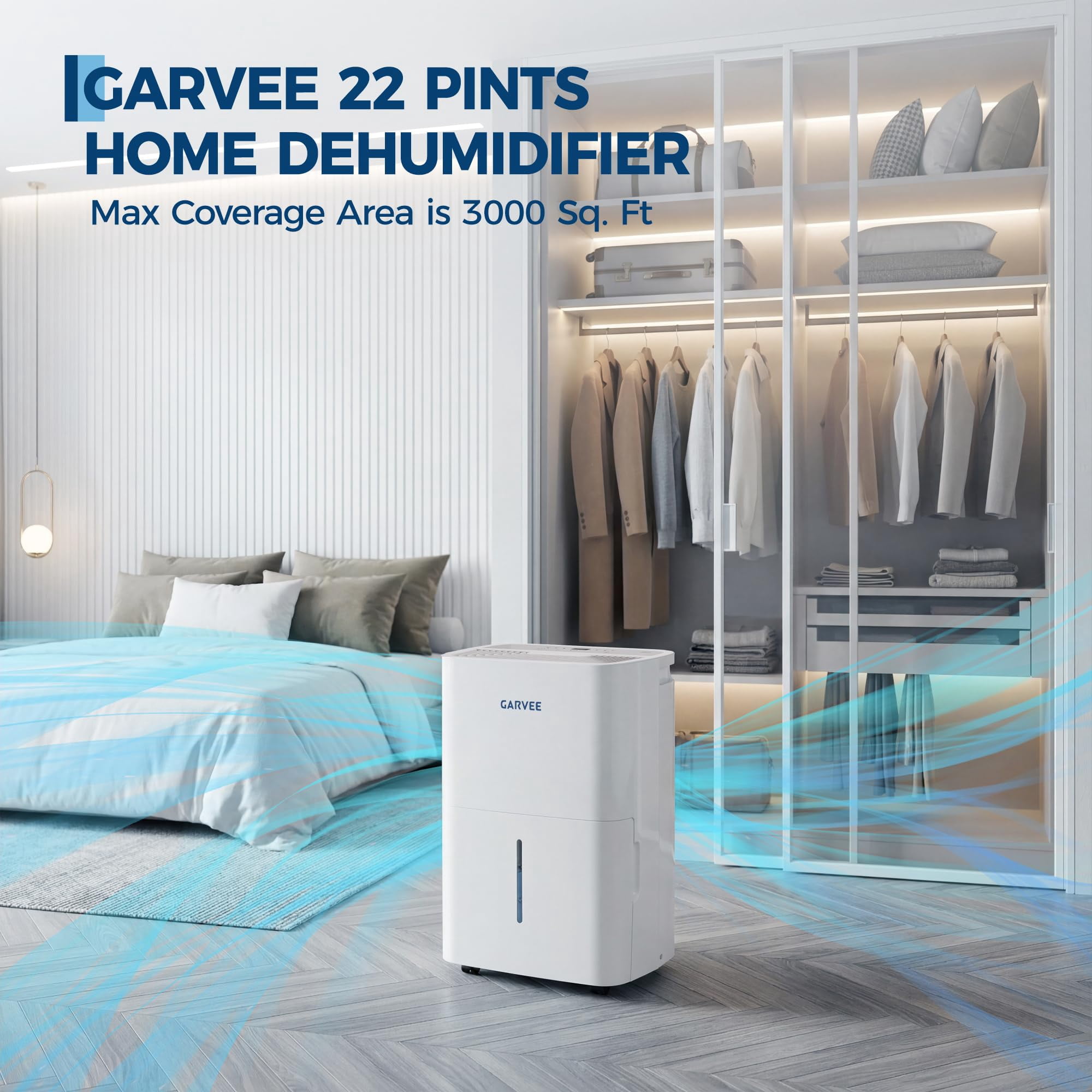 22 Pint Dehumidifier for up to 3,000 Sq Ft, with Reusable Air Filter Control, Compact for Home, Basement, Large & Medium Sized Rooms, Bathroom