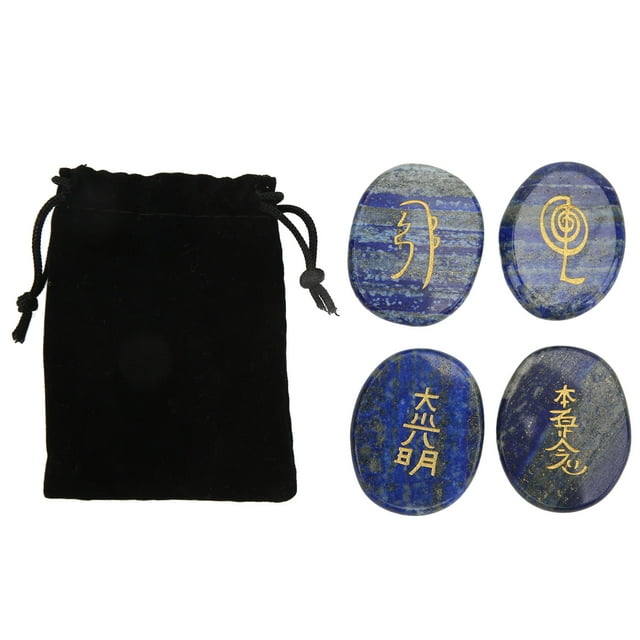 Piedras con símbolos de Reiki, superficies más suaves, piedras de Reiki grabadas para decoración del hogar, regalo ornamental de meditación, lazurita, 4 Uds.
