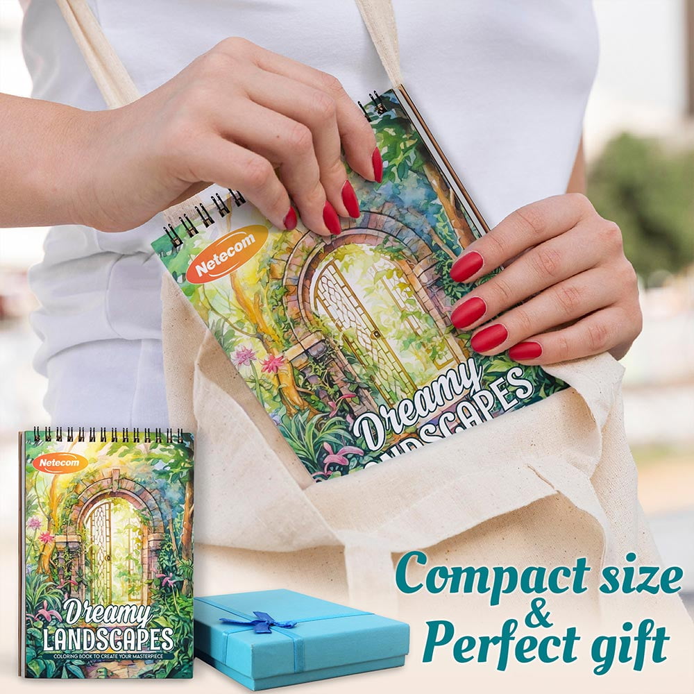 Dreamy Landscapes Coloring Book Spiral Bound For Adults, A5 Wooden Cover, 30 Calming Coloring Pages of Scenic Mountain Views and Gentle Rivers for Stress Relief and Relaxation