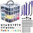 thumbnail image 1 of Car Retainer Clips & Fasteners Kit \u2013 32 Universal Sizes Nylon Bumper, Fender Rivets, Door Panel Clips, and Plastic Rivets with 10 Cable Ties and Removal Tool for Toyota, Ford (1240pcs Blue), 1 of 7