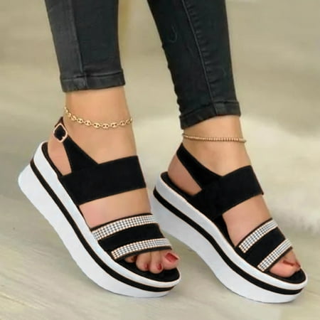 

FZM Women shoes Ladies Fashion Suede Rhinestone Fish Mouth Platform Buckle Sandals