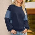 thumbnail image 6 of Women's Lightweight Crewneck Sweatshirts Patchwork Loose Baggy Pullovers Long Sleeve Casual Workout Fall Tops (L, Dark Blue), 6 of 6