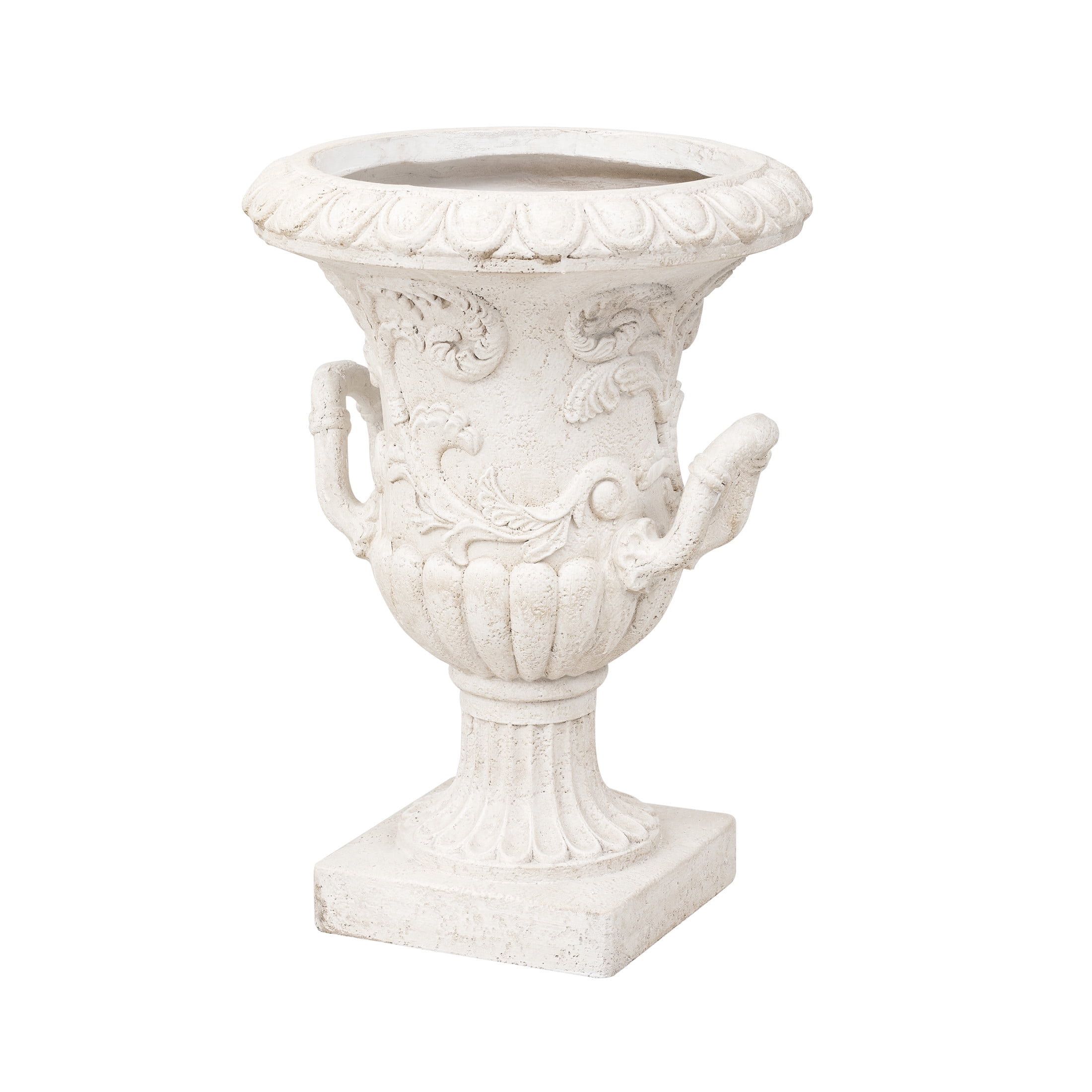 Christopher Knight Home Scrollwork Relief Urn Planter with Handles, Decorative Vase, Antique White, Set of 2