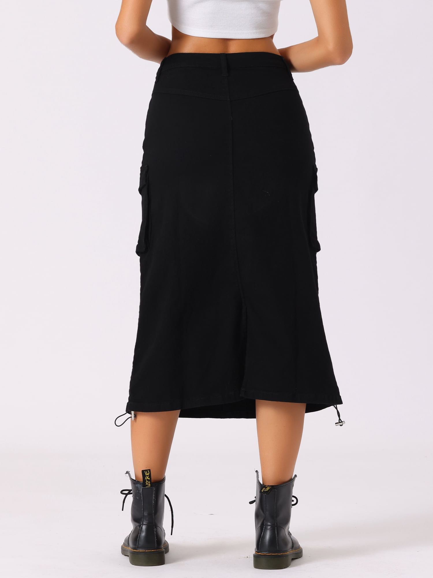 DARING DIVA Women's Y2K Adjustable Casual A-Line Midi Jean Skirt S Black